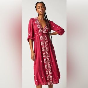 Free People Fable Midi Dress MAGENTA AND BLACK Medium